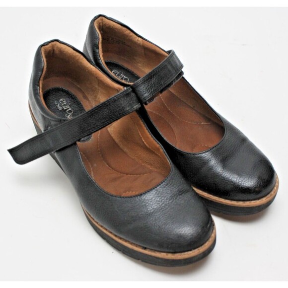 Euro Soft By Sofft Shoes Womens Size 9M Black Leather Mary Jane Wedge Comfort - Picture 1 of 12